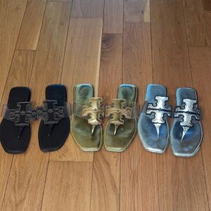 Tory Burch Black, Gold, and Silver Grier Sandals